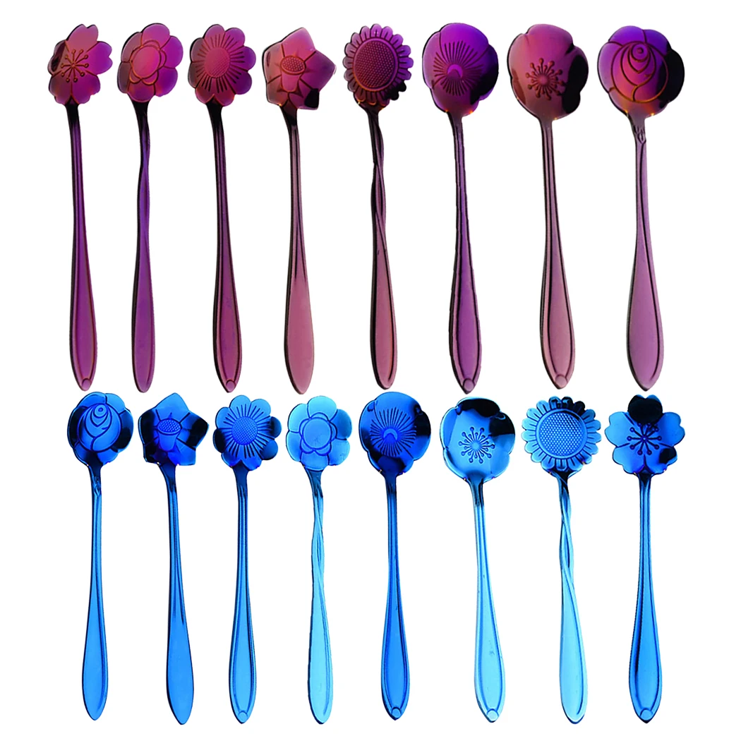 

16PCS Hot Selling Coffee Spoon Creative Flower Design Stainless Steel Tea Spoon Mixing Spoon Coffee Scoops Solid Color