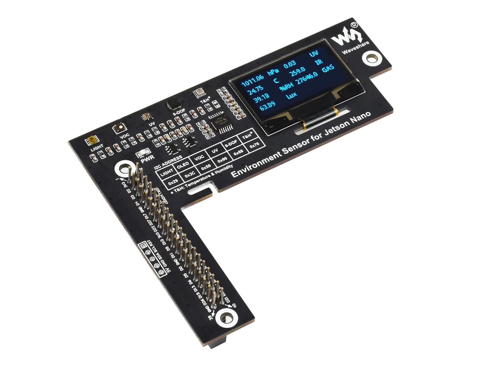 Модуль датчика окружающей среды Waveshare разработанный для Jetson Nano I2C Bus с OLED дисплеем