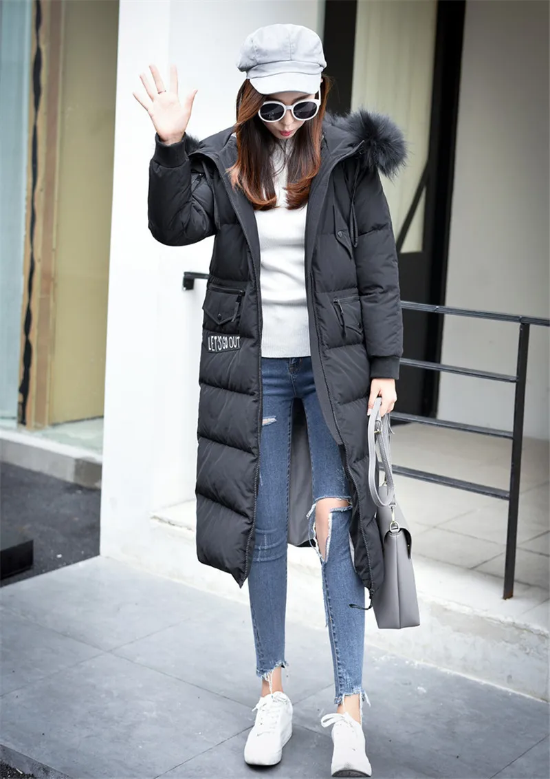 

Fur Real Collar Raccoon Women's White Duck Down Jackets Maxi Size 6XL Coat Female Winter Jacket Women Thick Parka WXF604