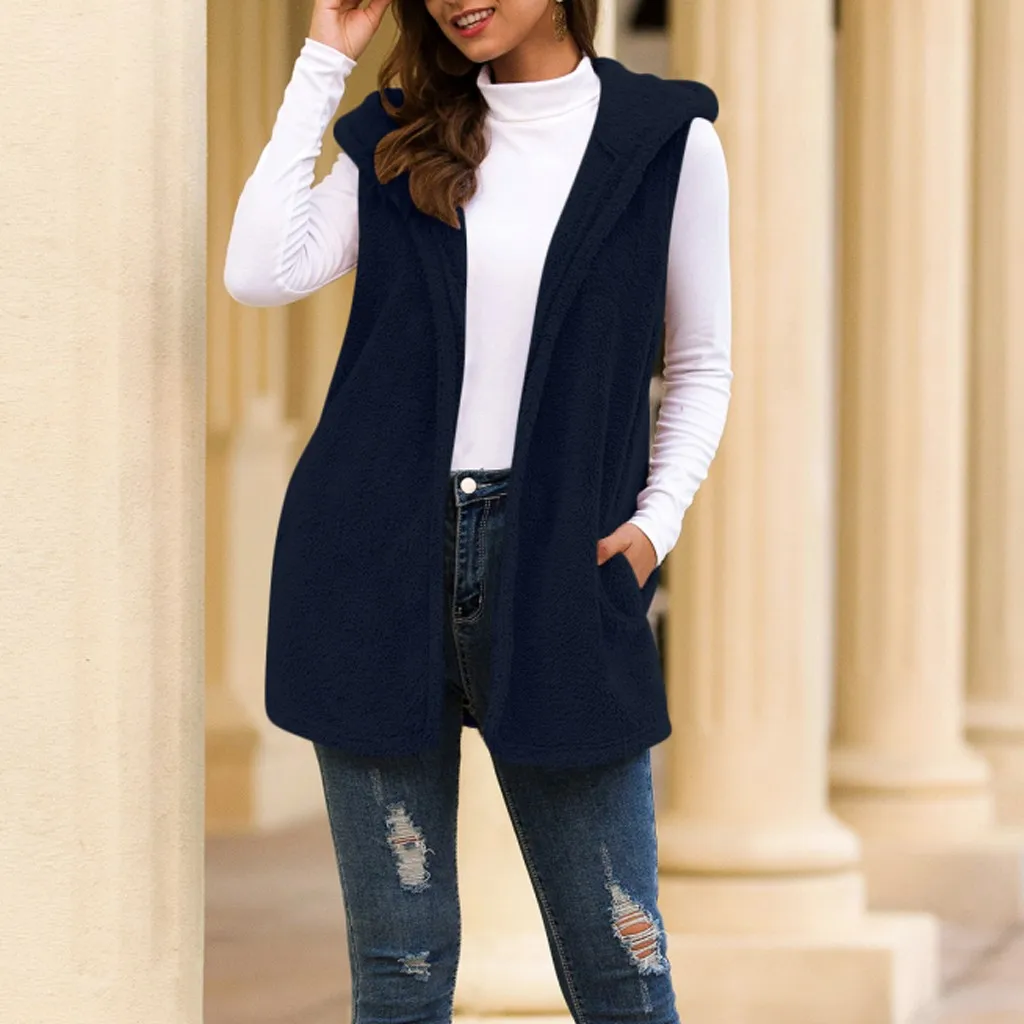 Женский шерстяной жилет с капюшоном повседневный кашемировый из искусственного