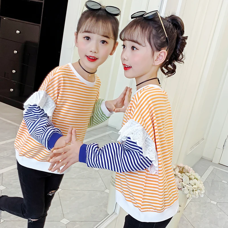 

Children Striped T-shirts For Girls Clothing Spring Autumn Full Sleeve Tees For Kids Tops Cotton O-neck Pullover T-shirts Cloth