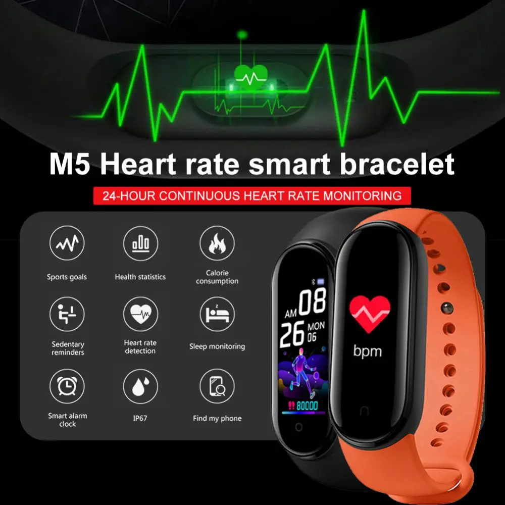

M5 Smart Band Digital Wristwatches Fitness Tracker Smart Watch Bracelet Heart Rate Blood Pressure Monitor Health Wristband