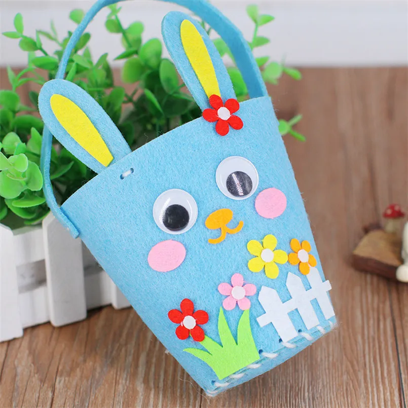 2PCS/set Kindergarten 3D DIY Rabbit Easter Bag Handbag Storage Basket Pen Holder Toys For Baby Kids Educational Art Crafts Toy