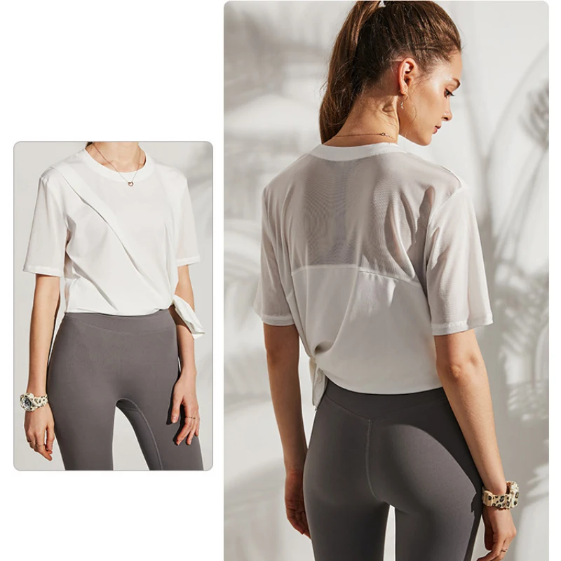 Loose Sport Shirt Fitness Seamless Crop Top Yoga Tank Workout Tops Sports Bra For Women Gym Running T shirt Activewear Shirts | Спорт и