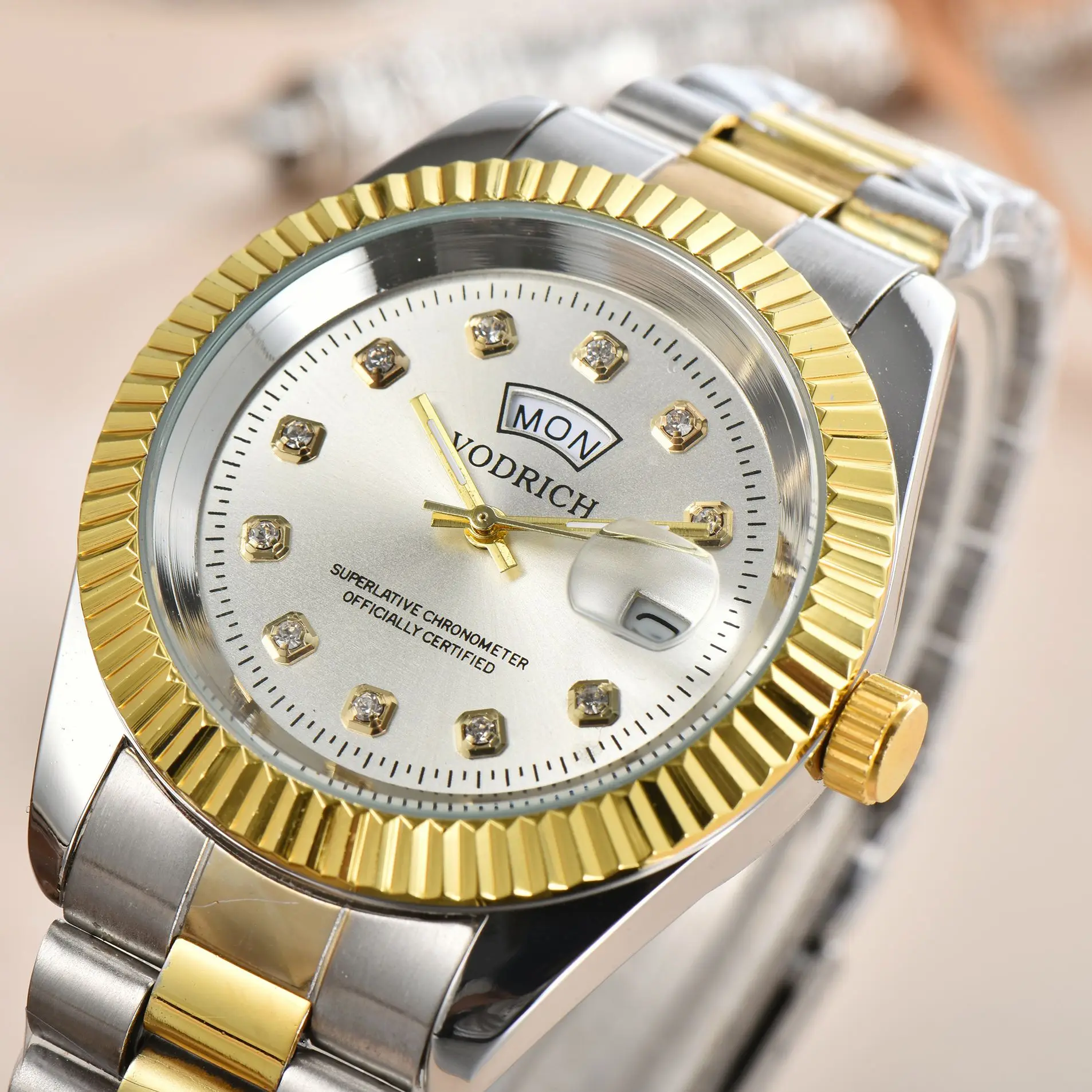 2021 Watch Top Luxury VODRICH Brand Clock Not Waterproof Date Quartz Stone wristwatch For Men Designer Quartz Watches