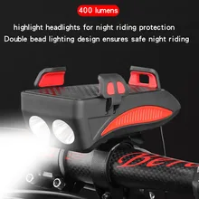 4 IN 1 Multifunction Bike Light 400 Lumens Bike Flashlight Bike Horn Phone Holder Power Bank Bicycle Front Light
