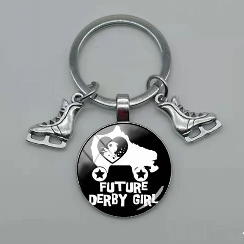 Новинка модный выпуклый Круглый Брелок для ключей со стеклянными коньками