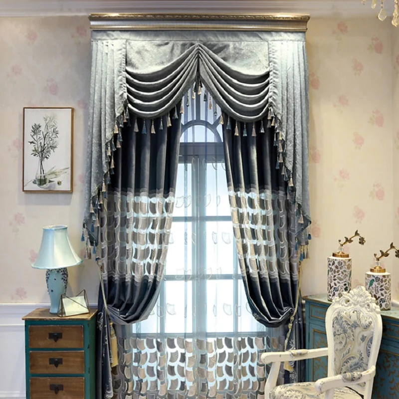 

European Style Light Luxury Curtains High-end Laser Water-soluble Embroidered Shading Curtains for Living Room Bedroom Curtain