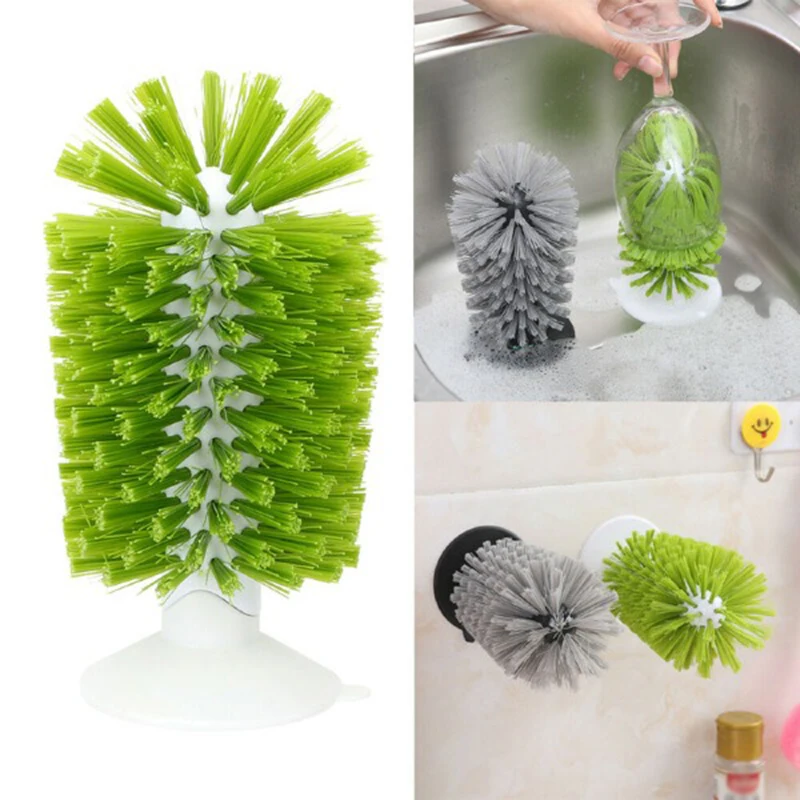 

Kitchen Vertical Suction Cup Sink Cup Brush Glass Cleaning Brush Scrub Multifunction Kitchen Bottle Cleaning Washing Brush-up RE