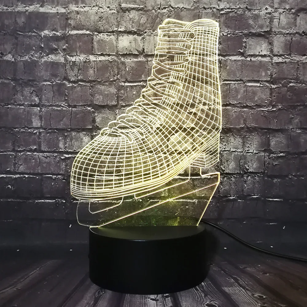 Новинка, обувь для хоккея, катания на коньках, 3D светодиодный светильник, акрил, многоцветный цвет, изменение, ночник, спортивные украшения для детской/мальчики, игрушки для детей, подарок