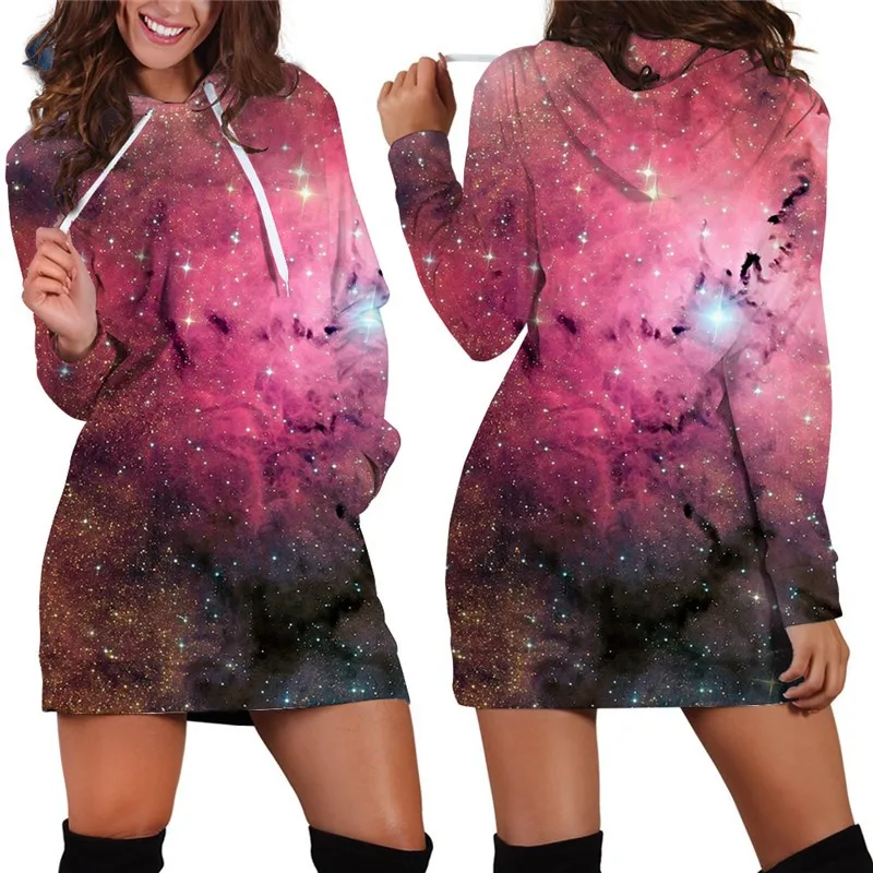 

Pink Hood Dress Fashion Long Hoodies Dress Women Dresses Winter Female Lady Christmas Party Autumn Straight WAIBO BEAR