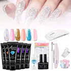 Набор гель для наращивания ногтей с УФсветодиодной лампой, базовым покрытием, верхним покрытием, раствором для скольжения, набор для дизайна ногтей для девушек и женщин