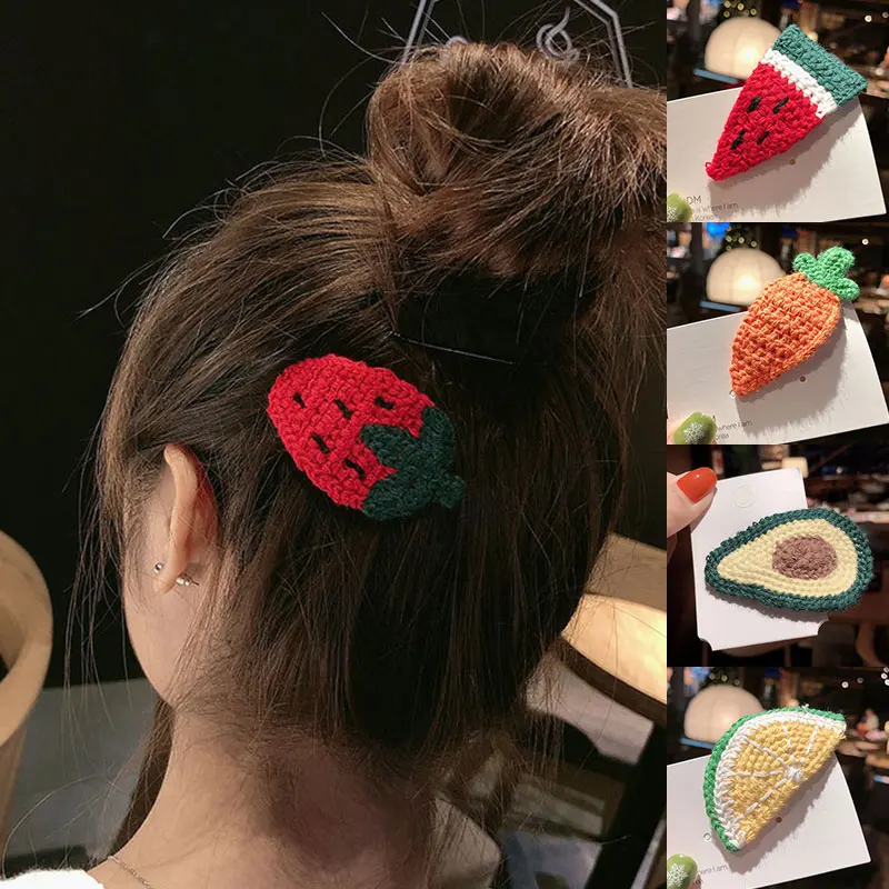 Grampos de cabelo artesanais para o inverno, grampos para o cabelo de abacate, morango e frutas, acessórios para o cabelo vermelho (0)