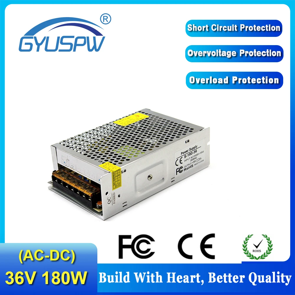 Лучшая цена импульсный источник питания DC36V 5A 180W Трансформатор 110V 220V AC к DC SMPS для