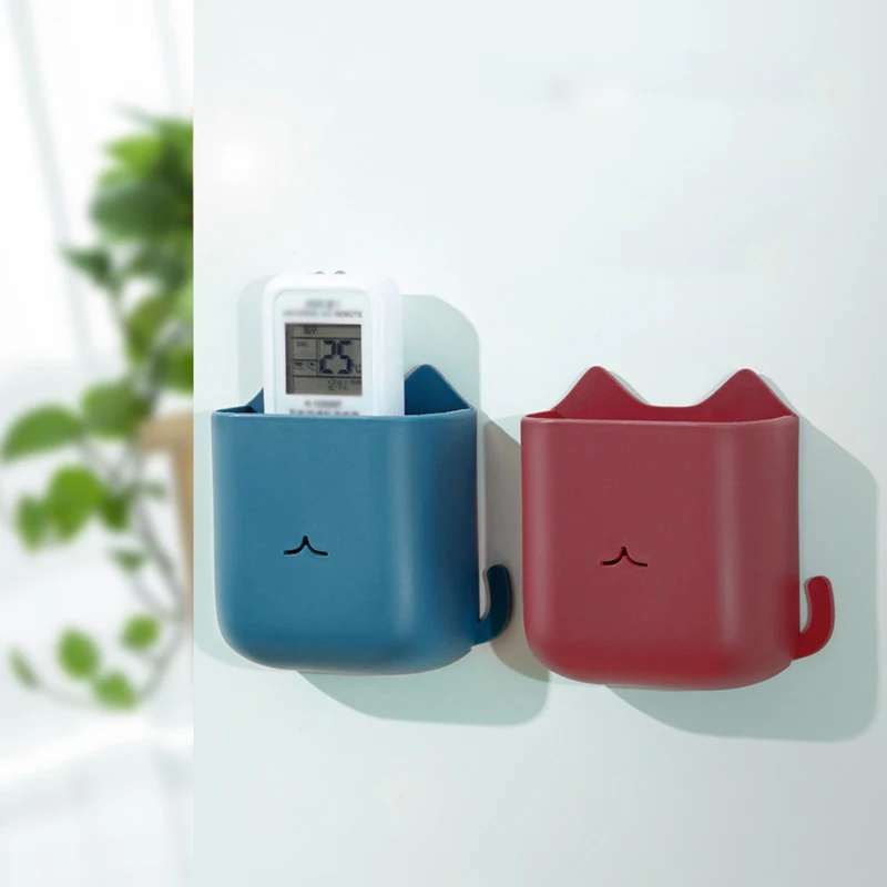

Punch-free Storage Box Wall-mounted Storage Box Charging Cable Storage Box Cartoon Cats Remote Control Storage Box phone Holders