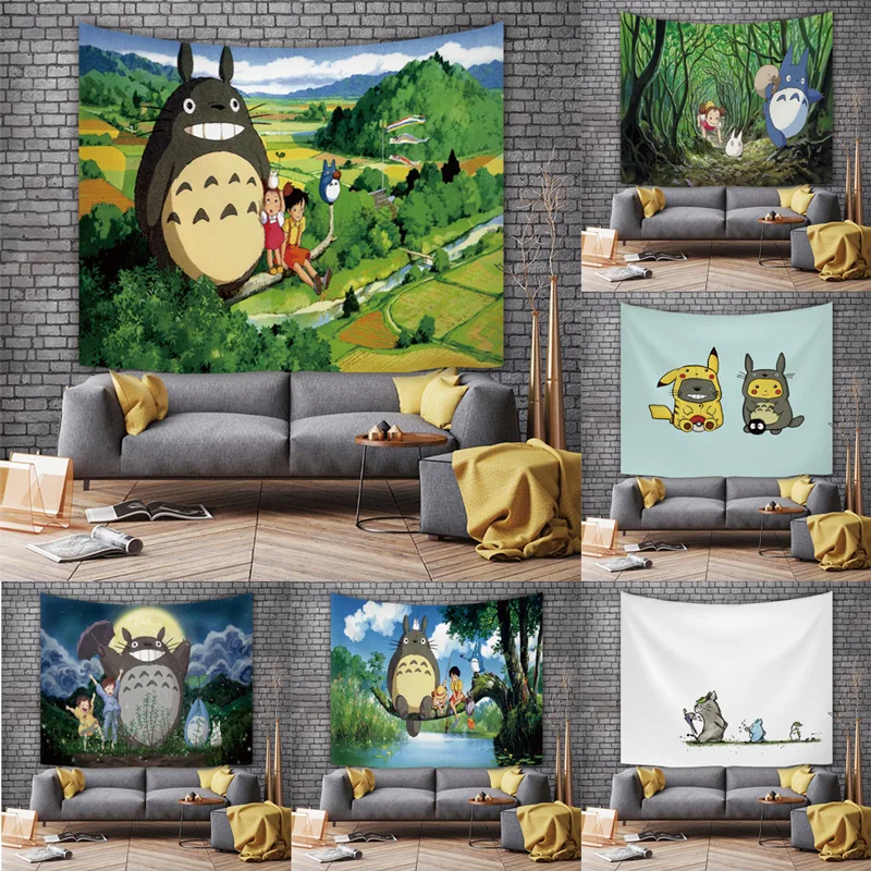 

Anime cartoon Totoro hanging cloth Dormitory bedside background cloth Bedroom decoration tapestry Large size cute wall cloth
