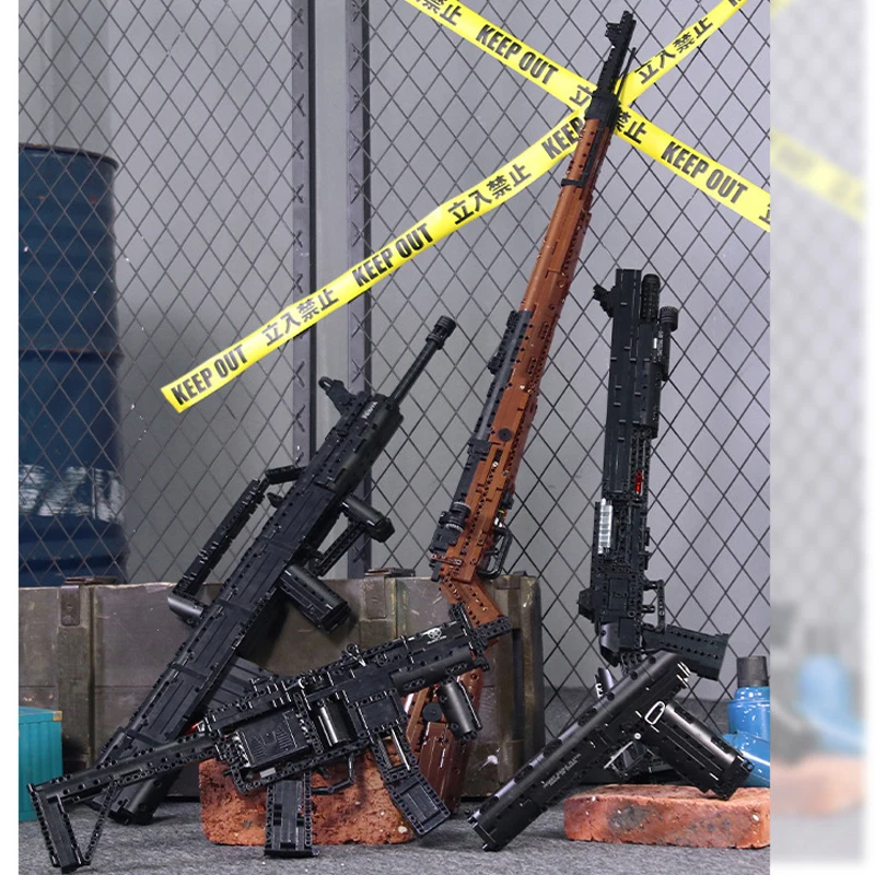 WW2 Military Series Rifle Gun K98 MP5 QBZ95 M4 Desert Eagle Weapon Building Blocks Pistol Machine Can Shoot Bullet Bricks Toys | Игрушки и