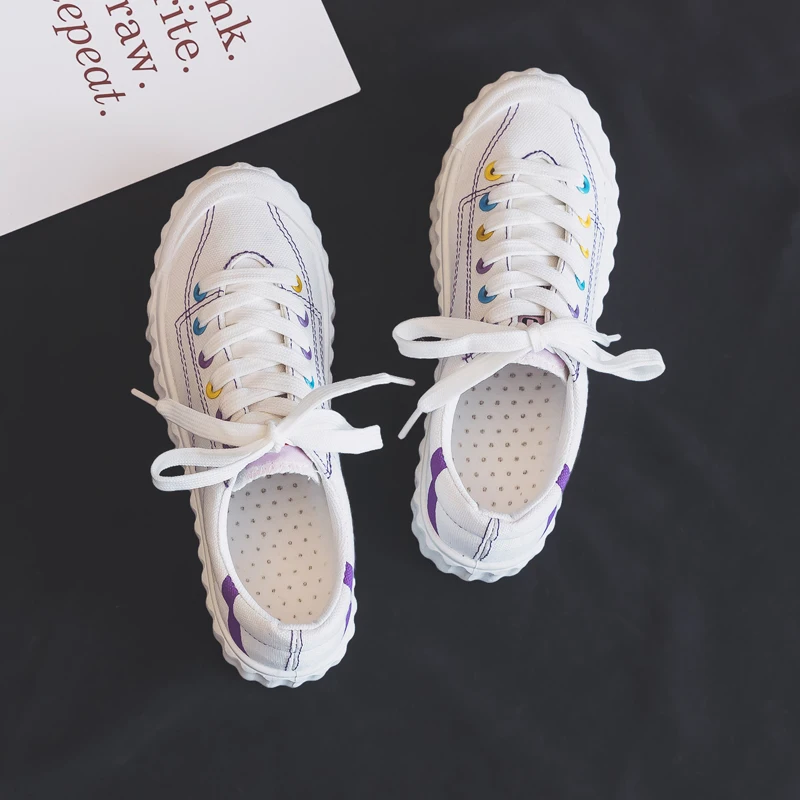 Кроссовки женские из Вулканизированной Ткани дышащие холщовые на шнуровке