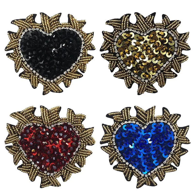 

beaded embroidery patch love heart cartoon patches for hats bag badges applique patches for clothing CA-3109