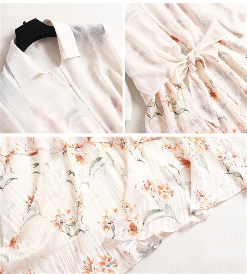 

2020 New Fashion Spring Dress Women Elegant Designer Printing Spaghetti Strap Chiffon Dress+Crop Top 2piece Set Vestidos