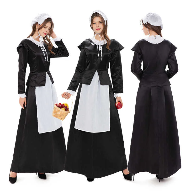 

Halloween europeu manor maid cosplay traje retro empregada doméstica saia longa drama desempenho vestido