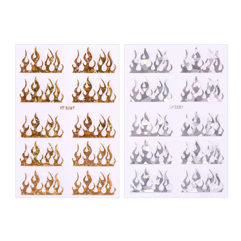 

Silver Fire 3D Nail Art Stickers Decoration Decal for Nail Design Manicure Red Gold Flame Popular Decal Sticker Self Adhesive