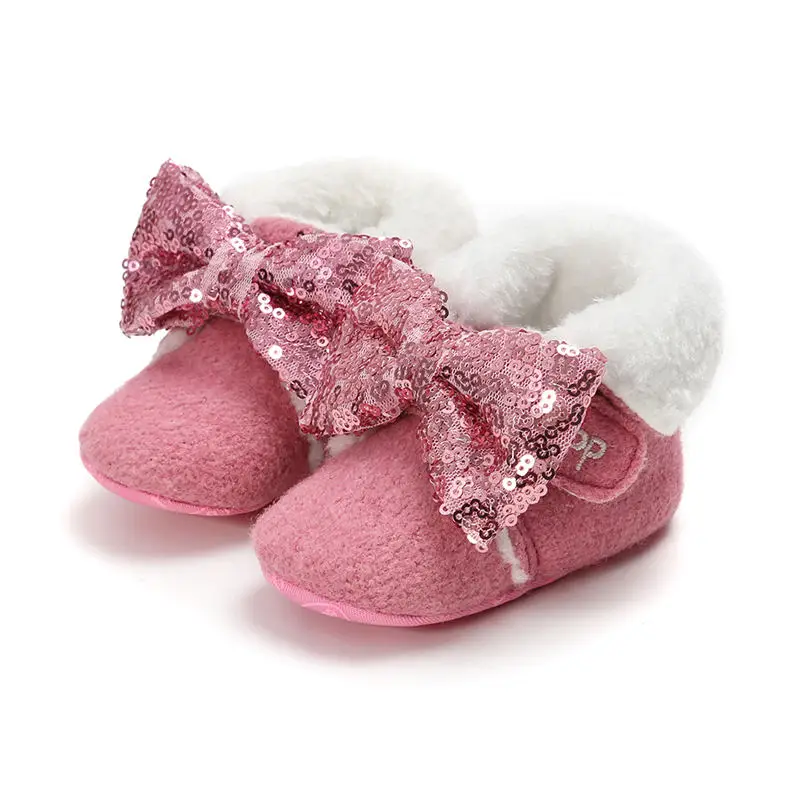 

Детские ботинки детская зимняя обувь для маленьких девочек удобные пинетки для малышей теплые ботинки с блестками и бантом плюшевые зимние...