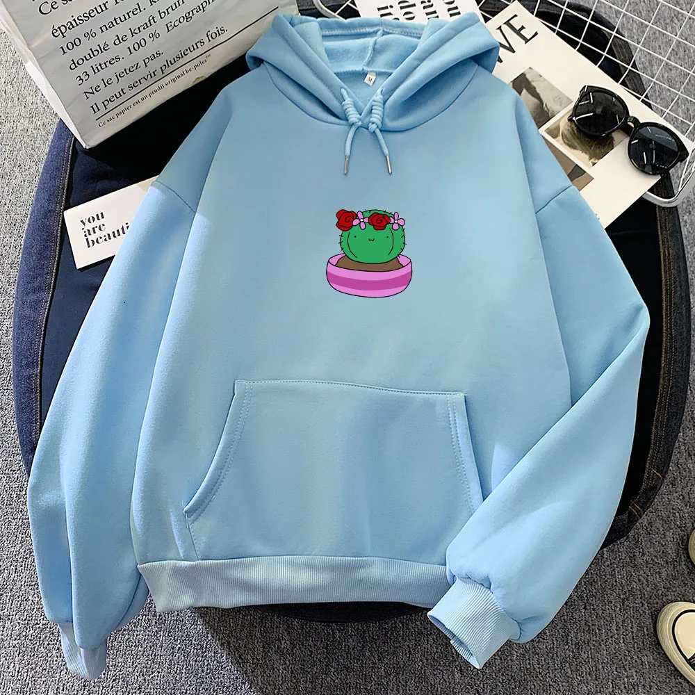 Cute Funny Cactus Sweatshirt Casual Pullover Hoodie Oversized Kpop Sweetshirt for Girls Long Sleeve Hooded Women Soft Tracksuit