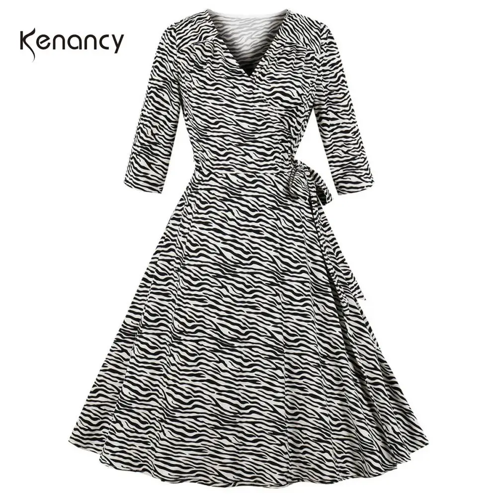 Женское винтажное платье с принтом Kenancy летнее сексуальное v образным вырезом и