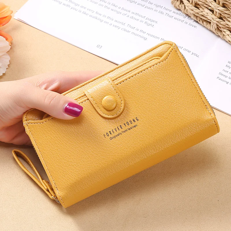 

Korean Fashion Zipper & Hasp Money Clips Women`s Wallet Solid Color Leather Clutch Lady Photo Card Holder Female Coin Purse New
