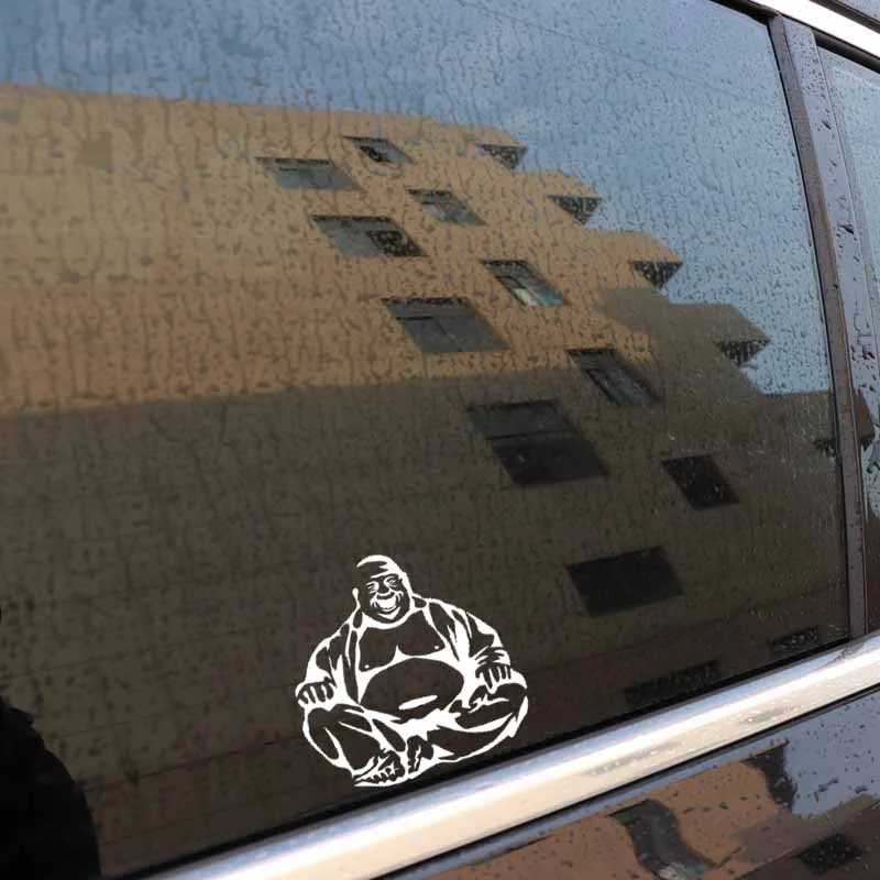 Volkrays Cartoon Car Sticker Laughing Buddha Buddhism Accessories reflective Vinyl Decal Black/Silver 15cm*16cm | Автомобили и