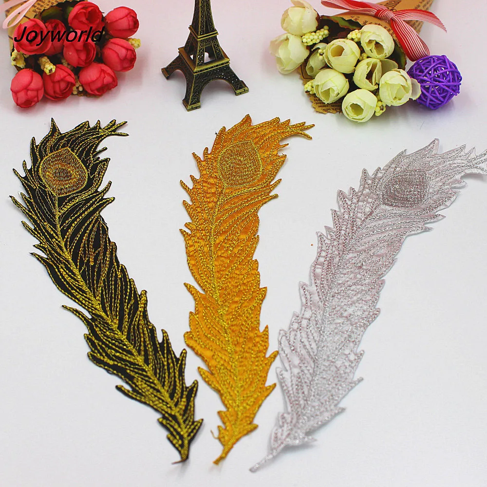 YACKALASI 5 шт. золотые кружевные аппликационные вышитые нашивки с перьями и