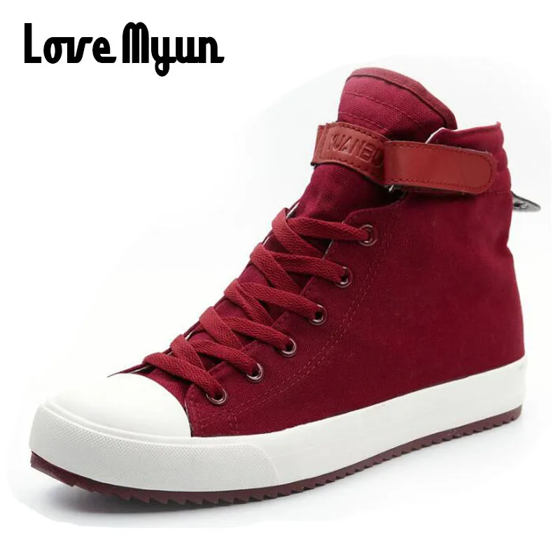 Fashion New Men Light Breathable Canvas Casual All Black white  Red High top Solid Color Sneakers Shoes flats HH-90 images - 6