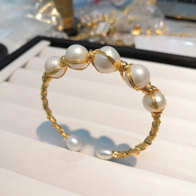 Оригинальный натуральный пресной воды барокко Жемчуг регулируемый браслет для