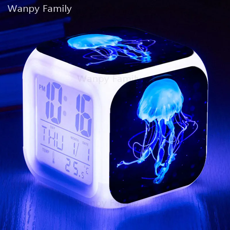 Будильник Jellyfish цифровой с 7 цветами светящийся светодиодный большим экраном и