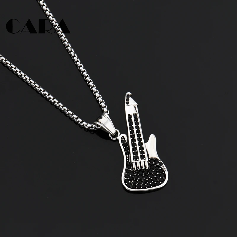 

2020 New arrival Retro stainless steel Gitar necklace pendant mens hip hop rapper musician necklace for mens jewelry CAGF0359