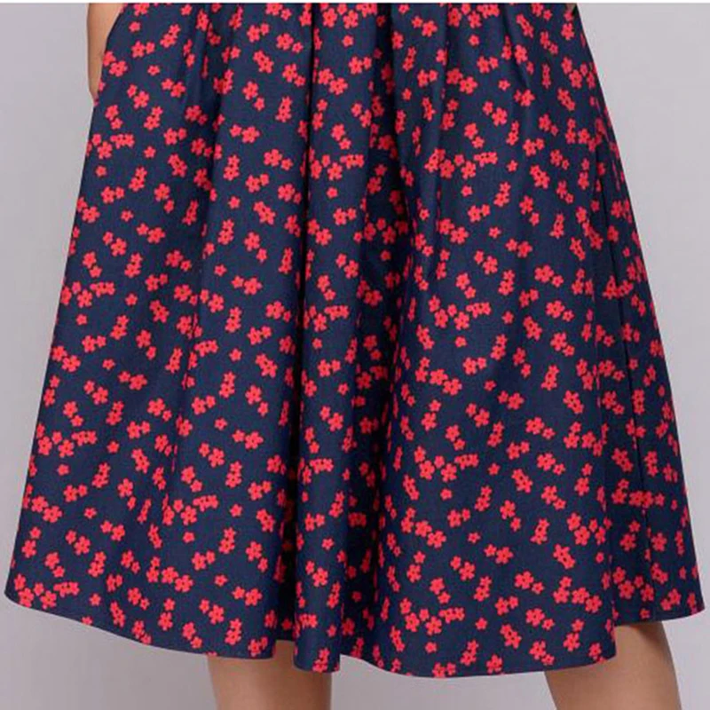 

2021 Autumn Fashion Women Elegent A-line Print Vintage Dress Three Quarter Sleeve O-neck Female Red Party Dress Plus Size