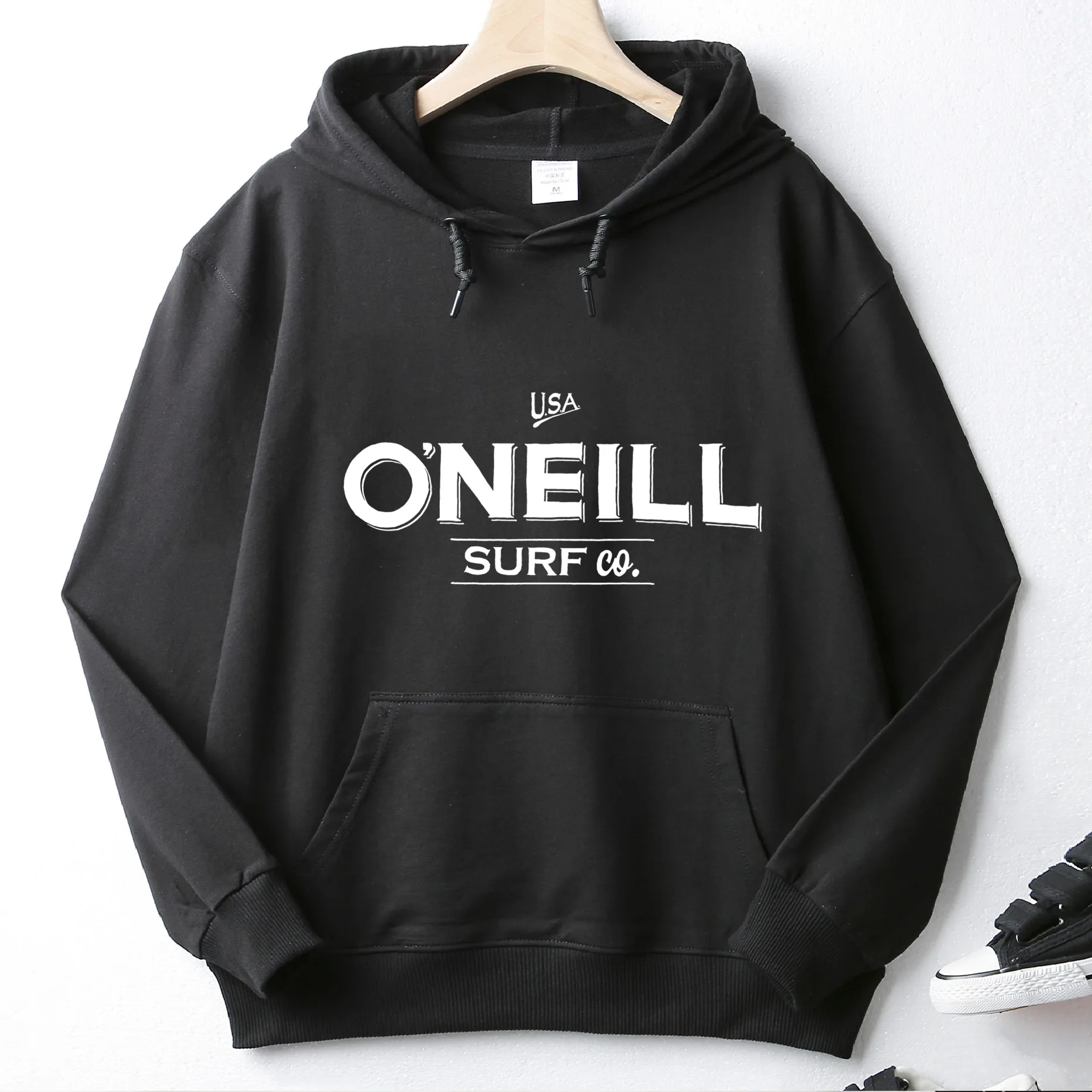 

ONeil Personality White Text Logo Autumn Winter Hoodie Slim Long Sleeve Pocket Sweatshirt Unique Unisex Tops Pullover