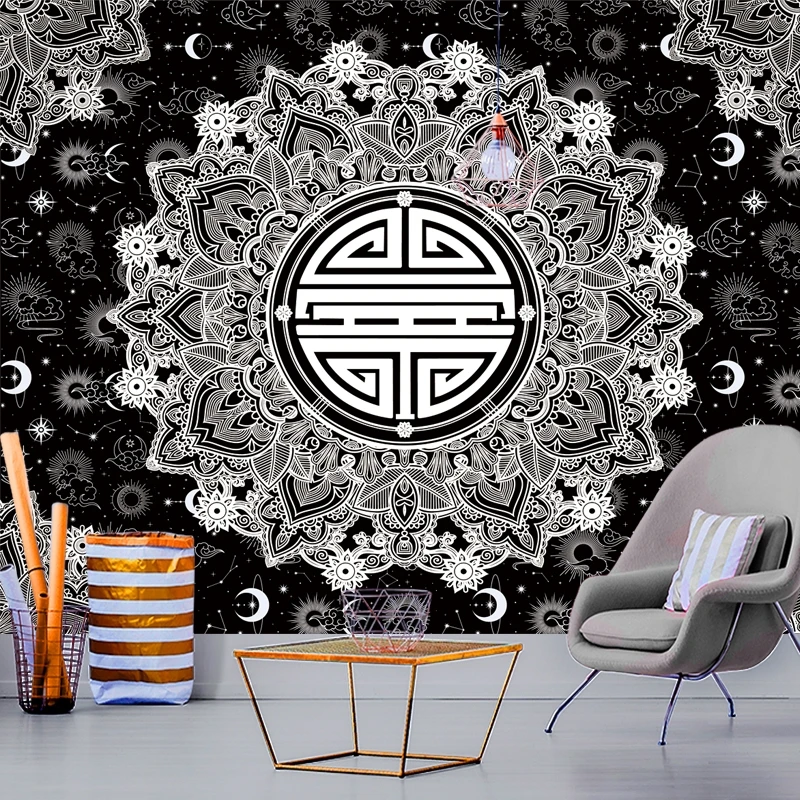 

Mandala tapestry Black and white starry sky macrame Beach wall hanging Decoration dormitory Yoga blanket bedroom home accessorie