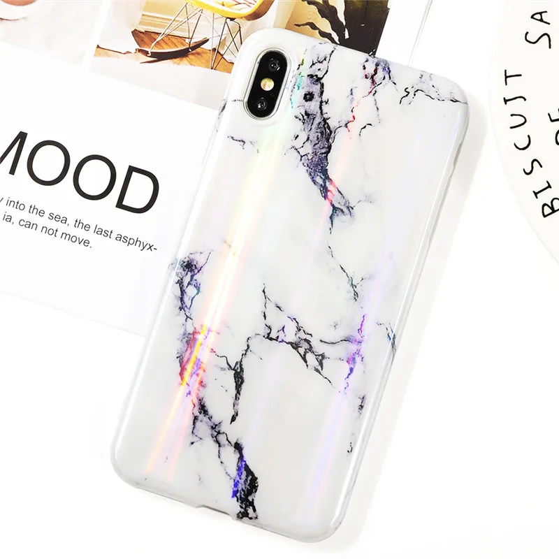 T10 Глянцевый лазерный мраморный чехол для iphone X XS Max, мягкий силиконовый чехол для iphone 6, 6s, 7, 8, 7 plus, задняя крышка для телефона - Цвет: T10