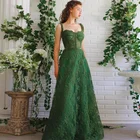 Темно-зеленое бальное платье из тюля на тонких бретельках с галстуком-бабочкой, женское кружевное вечернее платье до пола с карманом