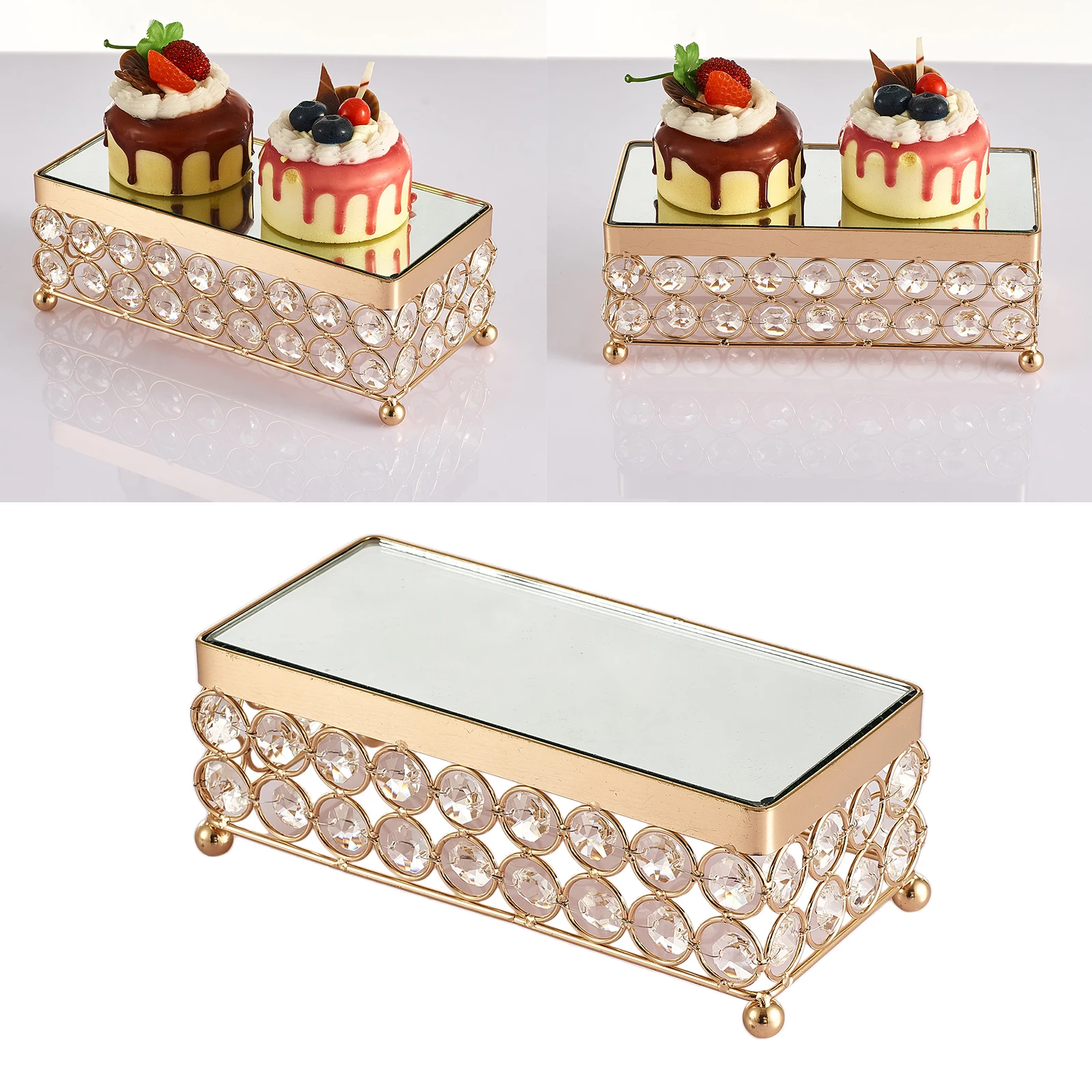 

Metal Cake Stand Crystal Bead Rectangle Dessert Cupcake Wedding Party Display Plates