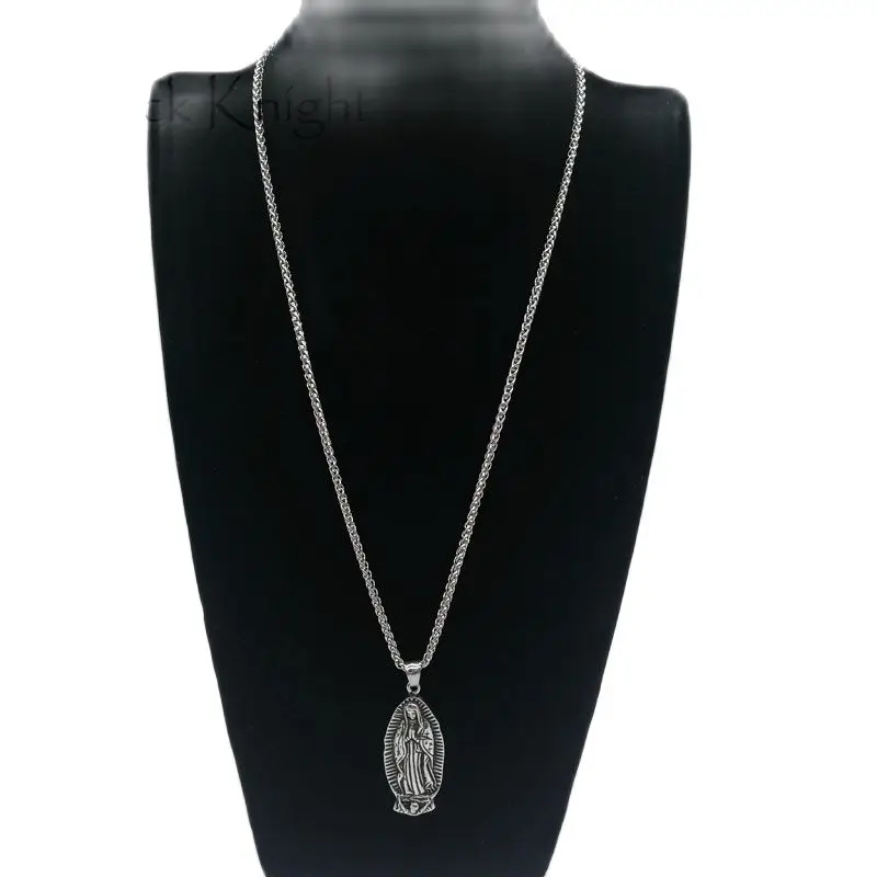 

Black Knight Christian Virgin Mary pendant necklace Vintage silver color Stainless steel religious Virgin Mary necklace BLKN0628