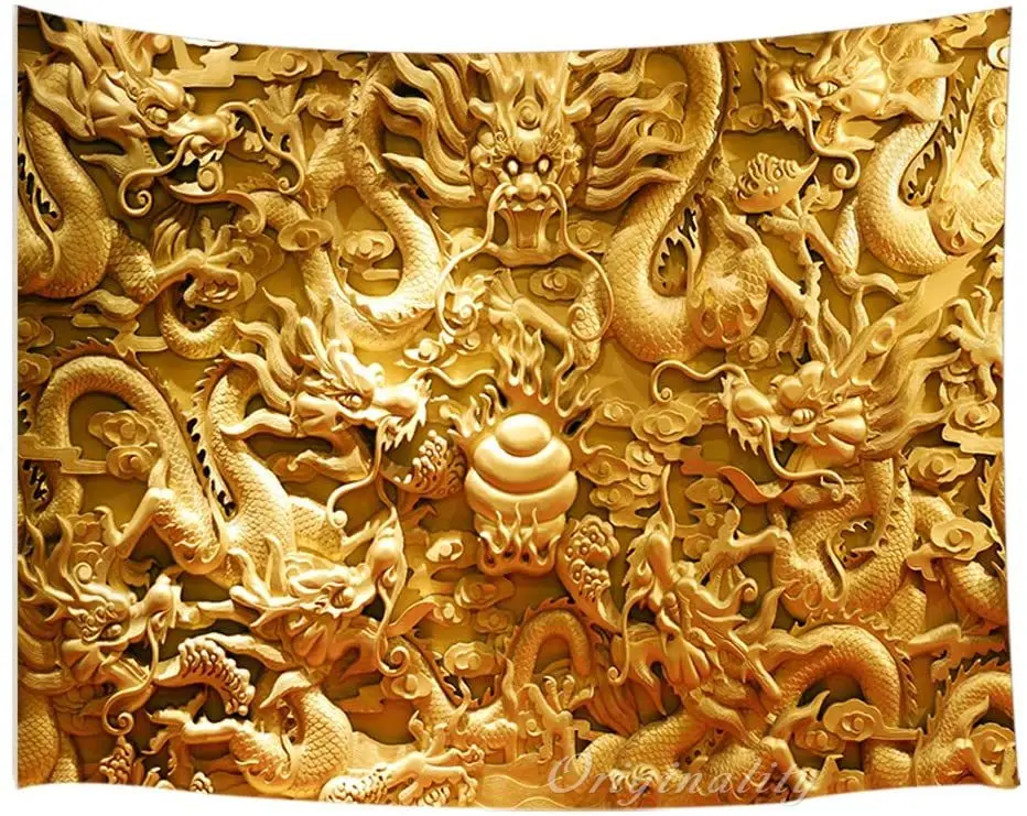 

Asian Decor Tapestry Chinese Golden Dragon And Cloud Mural Wall Hanging For Home Living Room Bedroom Dorm Decoration