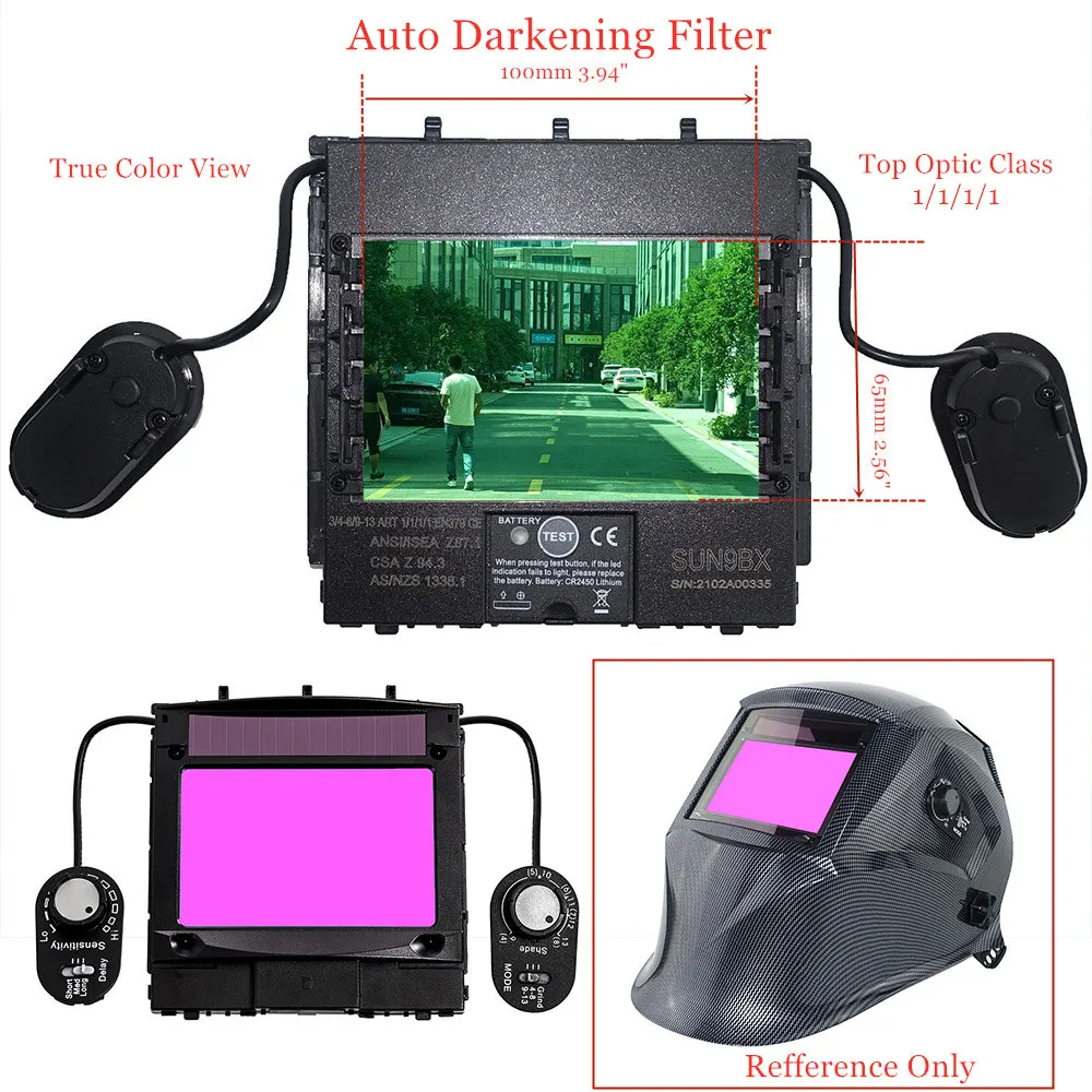 

Сварочный фильтр, размер обзора 100x65 мм (3,94x2,56 дюйма), солнечные 4 датчика, автозатемнение 1111, полный диапазон оттенков 4(3)-13, для сварочных шлемов