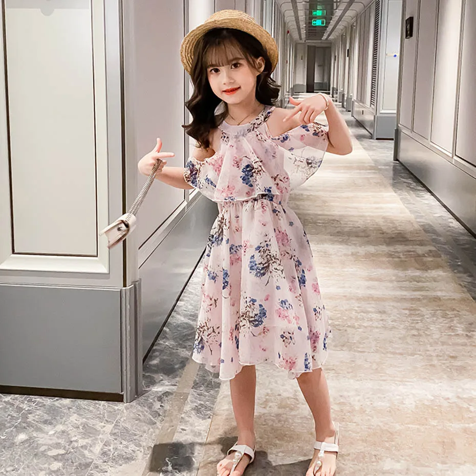 Платье для девочек летние платья с цветочным узором детское платье круглым