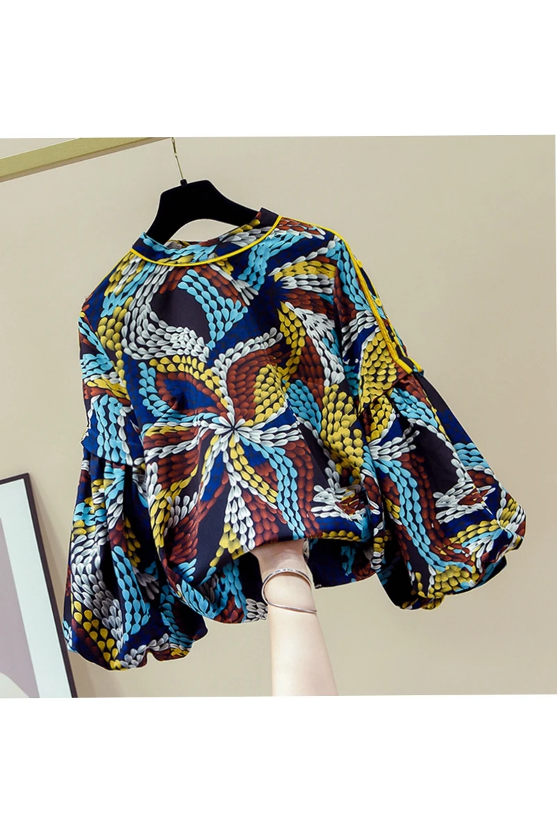 

Print Lantern Sleeve Chiffon Blouse Women's 2020 New Autumn and Winter Shirt Fashion Slim Top