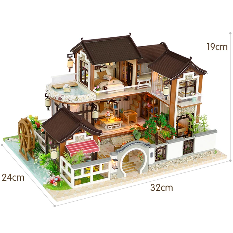 

Miniature Courtyard Dollhouse Furniture Kits DIY Wooden Dolls House LED Lights Puzzle Toy Children Christmas Birthday Gifts