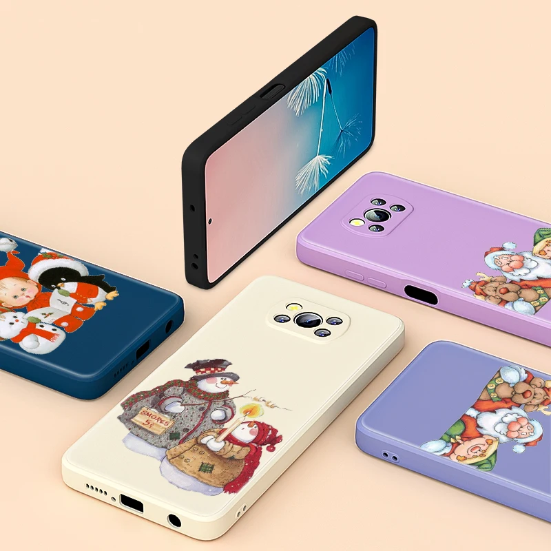

Happy Christmas Day For Xiaomi Poco X3 NFC F3 GT X2 M3 M2 5G Pro Mi A3 Lite 9SE CC9 Liquid Silicone Soft Phone Case