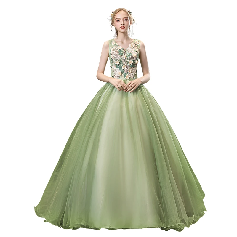 

Sweet Quinceanera Dresses 2021 New The Party V-neck Floor-length Ball Gown Vintage Lace Embroidery Prom Formal Gowns Vestidos